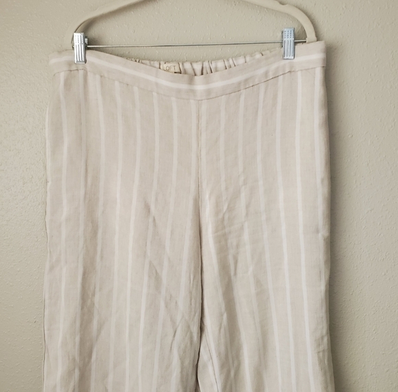 Loft Linen Blend Striped Pull On Wide Leg Pants Beachy Lagenlook Coastal L - Picture 3 of 11